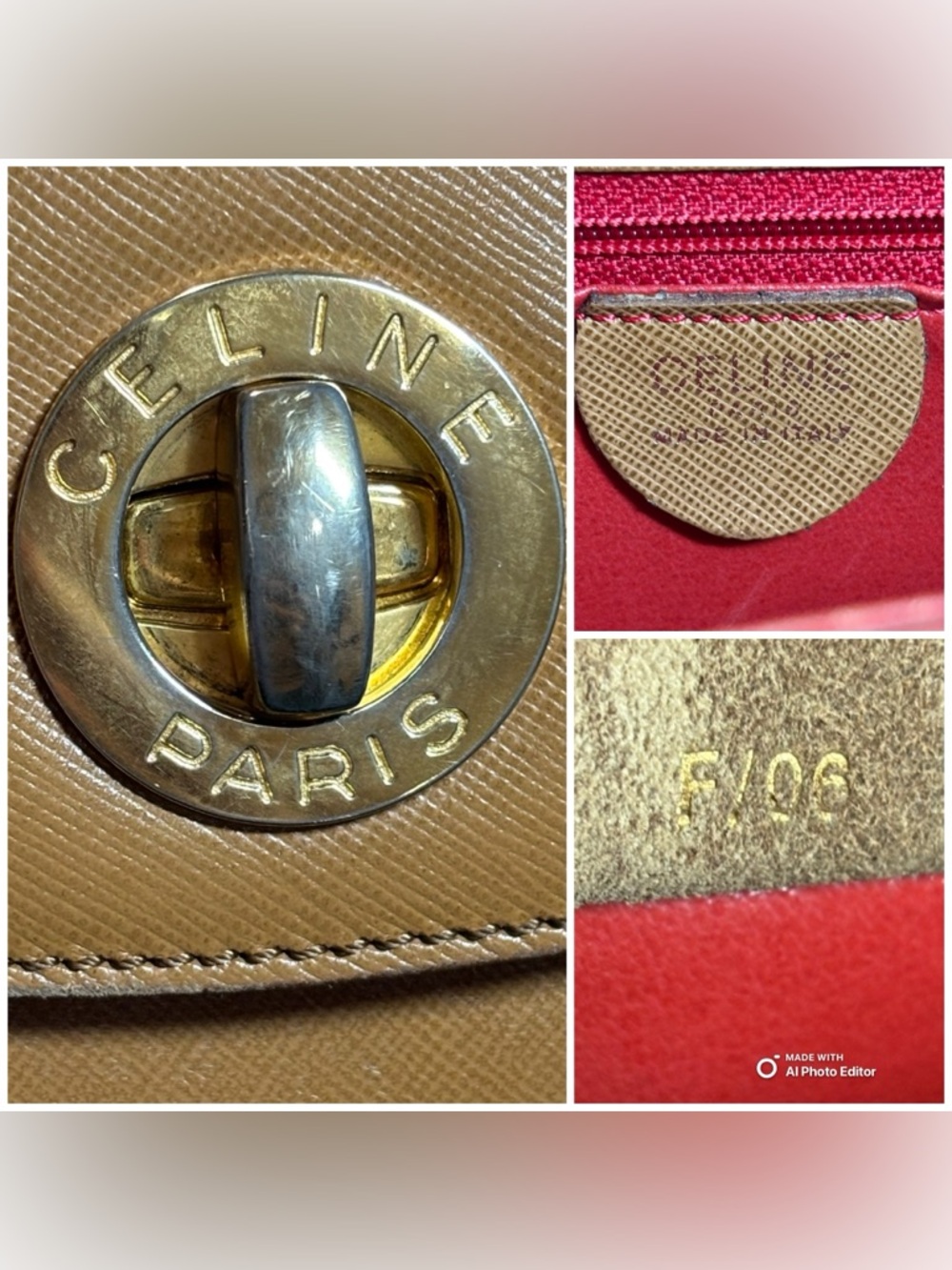 Vintage CELINE Camel Saffiano Accordion Flap Bag | Red Interior | Made in Italy - Picture 5 of 11